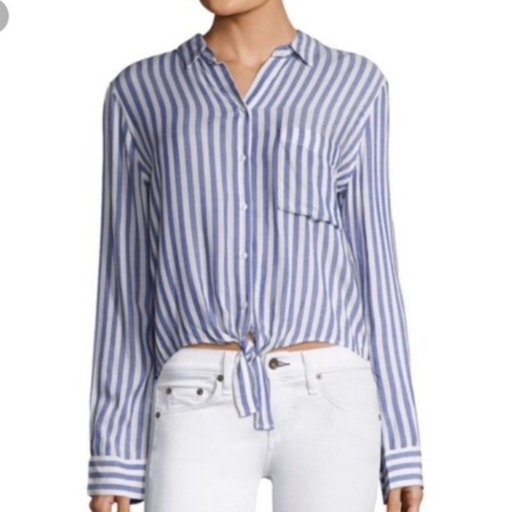 Rails Val Striped Tie Front Rayon Crop Shirt